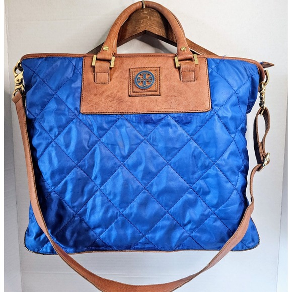 Tory Burch Handbags - Tory Burch Royal Blue Bobby‎ Quilted Nylon Leather Tote Shoulder Bag SEE PICS